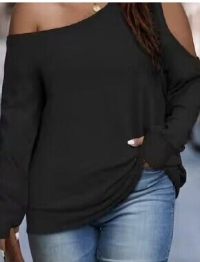 SHEIN Black Off-the-Shoulder Knit Shirt